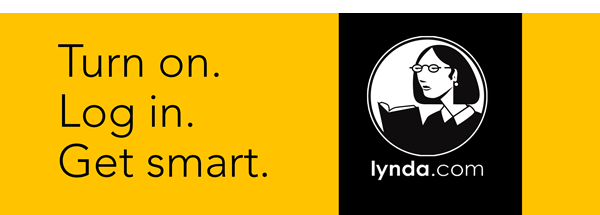 Graphic of lynda.com.
Text: Turn on. Log in. Get Smart.