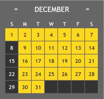 a calendar of the month of December
