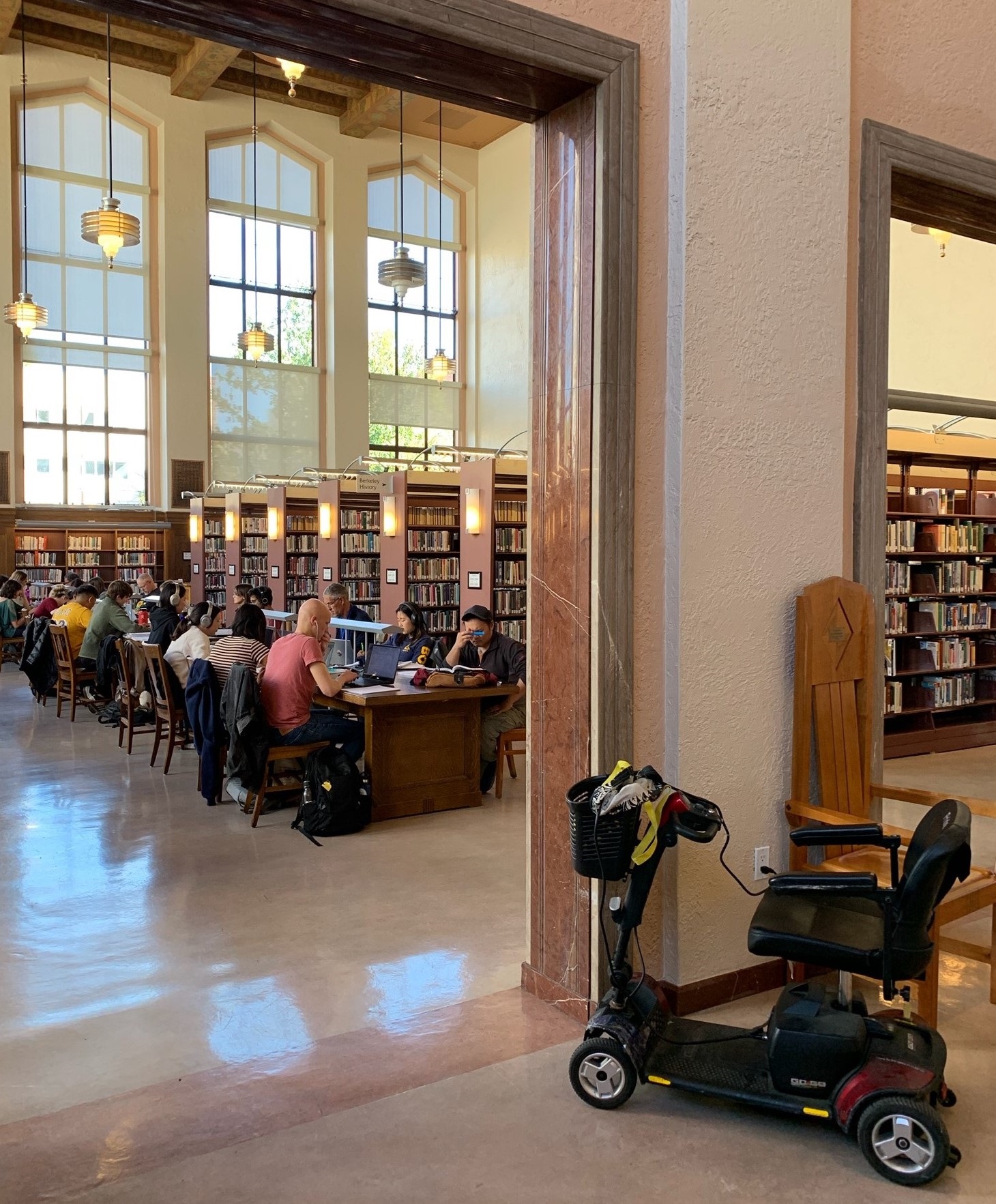 photo of scooter plugged in to charge at the Central Library