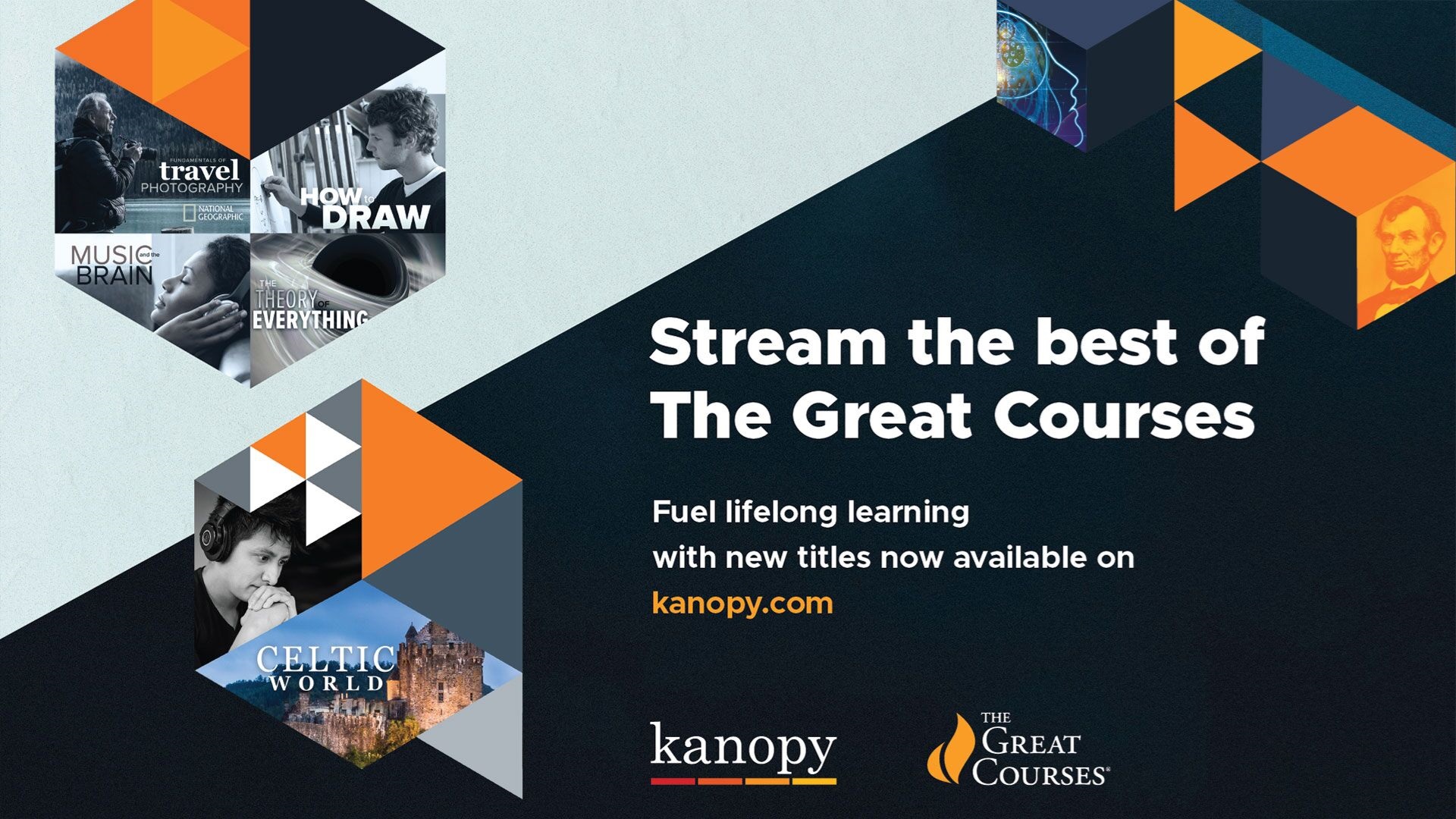 logos for kanopy streaming services and the Great Courses series