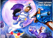 cartoon drawing of astronaut in outer space