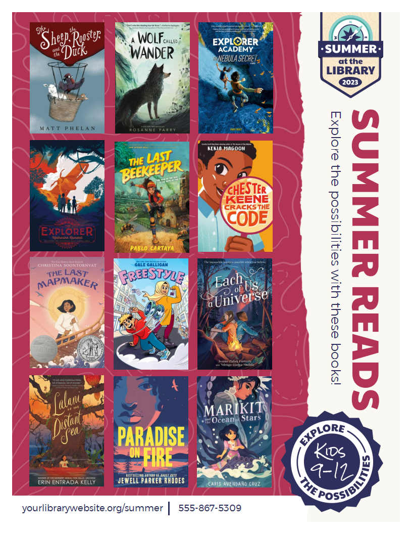Summer at the Library Book Flyer Ages 9-12, Explore