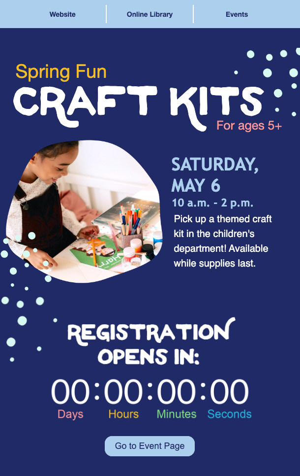 Craft Kits Registration Countdown Timer E-Blast, Rainbow Craft Kits Registration Countdown Timer E-Blast, Rainbow