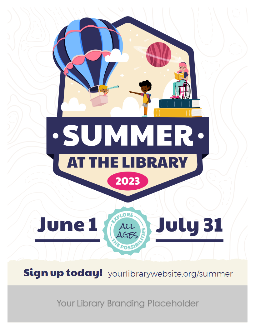Summer at the Library Sign with Branding, Explore