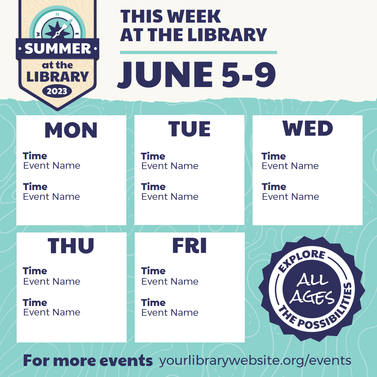 Summer at the Library Weekly Events 1:1 Widget, Explore
