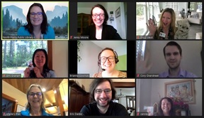 9 staff members on a Zoom call.