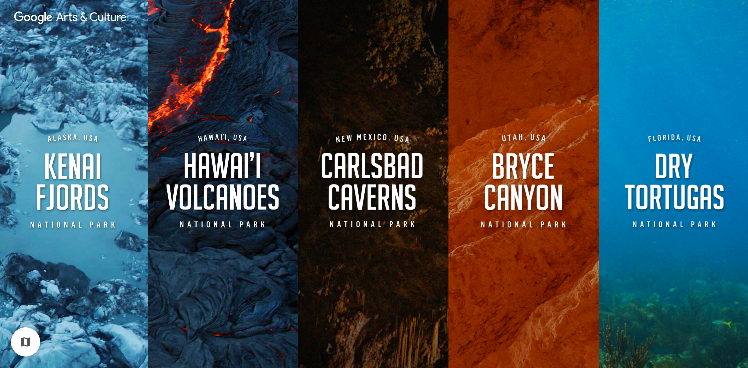Kenai Fjords, Hawai'i Volcanoes, Carlsbad Caverns, Bryce Canyon, and Dry Tortugas National Parks