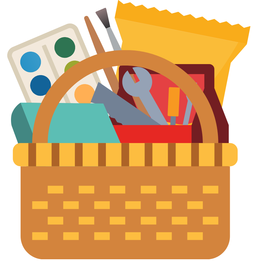 Basket with art supplies and tools