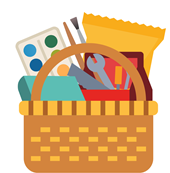 Basket with art supplies and tools