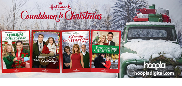 Hallmark Countdown to Christmas flyer of a snowy scene with movie covers
