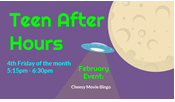 Teen After Hours. Image of a large moon with an alien space ship. 