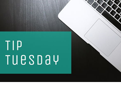 Text "Tip Tuesday" and a picture of a laptop