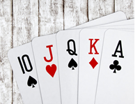 Picture of playing cards: 10 of spades, jack of hearts, queen of spades, king of diamonds, and ace of clubs.