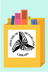 Clipart image of a bag of books with the Friends of McFarland logo on the front.