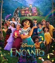 Movie poster of the Disney movie Encanto featuring characters from the Madrigal family.