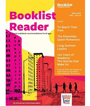 Cover of Booklist Reader. Drawing of children leaving school.