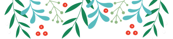 Clipart image of green and blue leaves with red berries