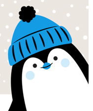 Cartoon image of a penguin with a hat on