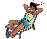 Clipart of a teen lounging on a chair and listening to music.