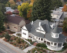 Aerial photo of Held-Poage Memorial Home and Toney Archives building