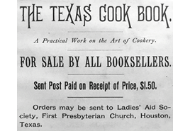 Advertisement for The Texas Cook Book, 1883.