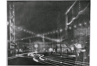 Downtown decorated for No-Tsu-Oh night parade, circa 1910