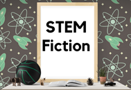 Stem fiction on a chalk board with a space background
