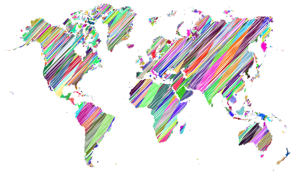 graphic of world map in bright colors