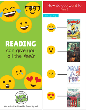 Click to print this bookmark of emoji-inspired reading choices