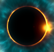 an image of an eclipse that could also be a dark pupil against a blue iris