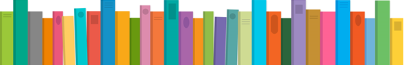 A graphic of colorful book spines