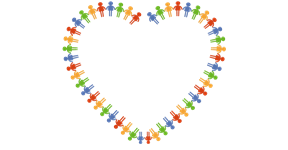 Image in the shape of a heart with people in primary colors holding hands