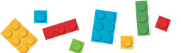 Image of miscellaneous LEGO-style blocks in bright primary colors