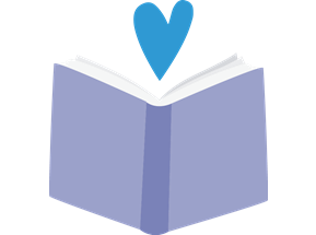 Image of a purple book opened and a blue heart 