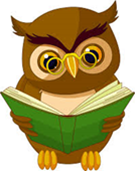 Illustration of an owl wearing glasses and holding a book with a green cover
