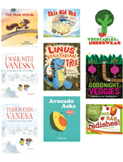 Image of book jackets for book list: Vegetables, Violins, and Vans!