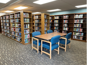 Library shelves and tables 