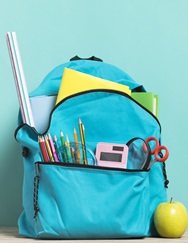 A backpack full of school supplies.