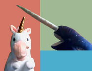 The library's Narwhal and Unicorn storytime puppets.