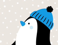 Cartoon penguin in a winter hat.