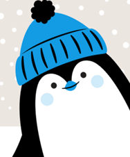 Graphic of a penguin wearing a hat.