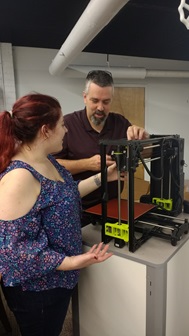 3D Printer being set up by Liz Koziell and Dan Ward