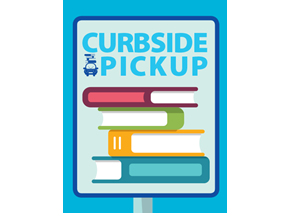 curbside pickup flyer a stack of books clipart on a sign