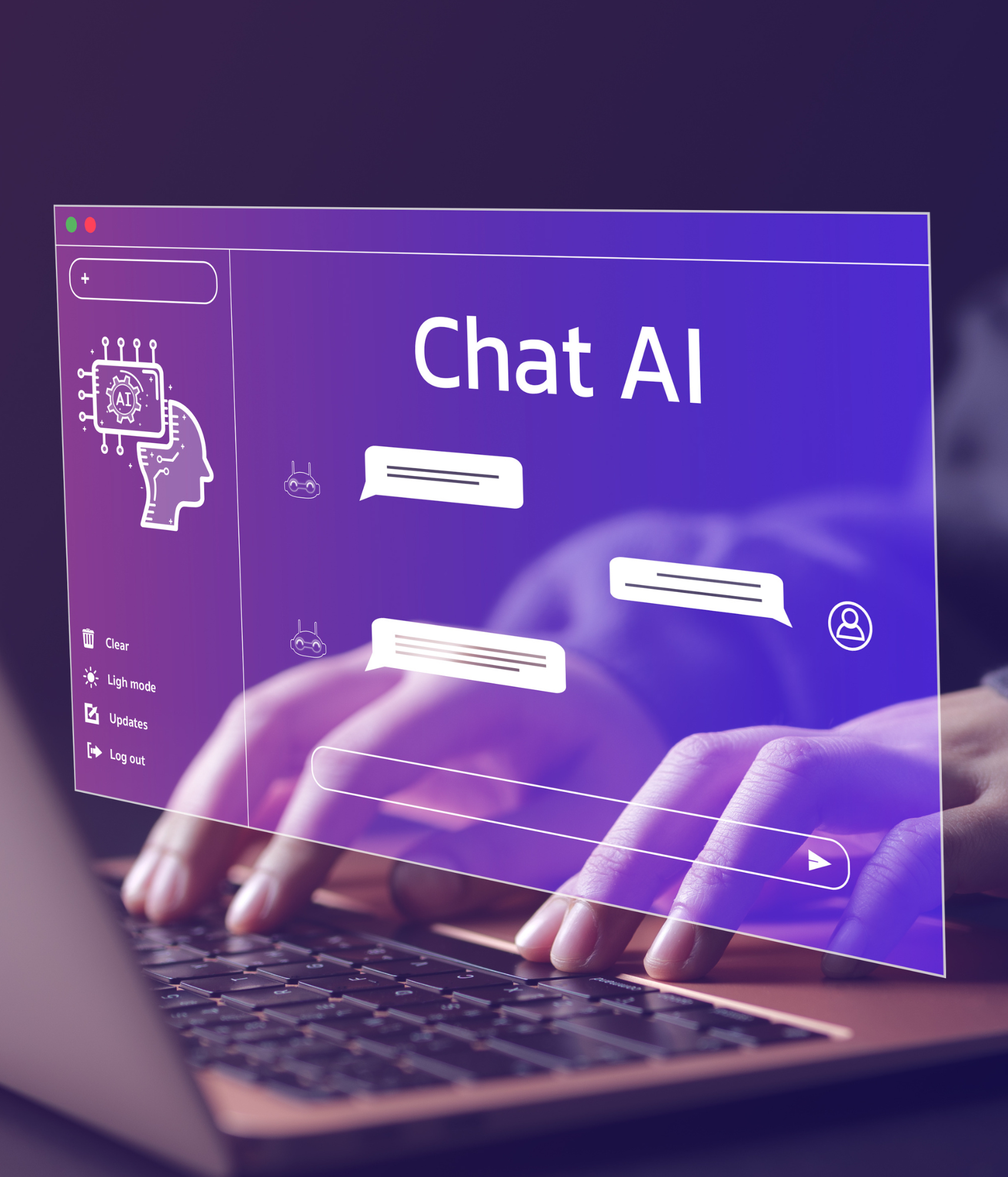 person typing into a Chat AI box 