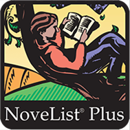 Novelist Plus graphic depicting person sitting in a tree reading a book