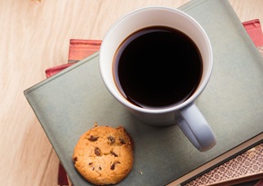 Coffee, books, and a cookie