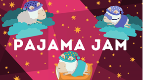 Pajama Jam graphic with sheep on clouds