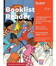 Cover of Booklist Reader. Drawing of children leaving school.