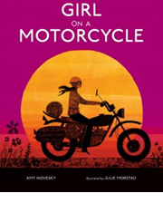 Illustrated cover of a woman on a motorcycle.