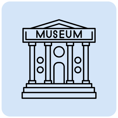 Icon line drawing of a library building.